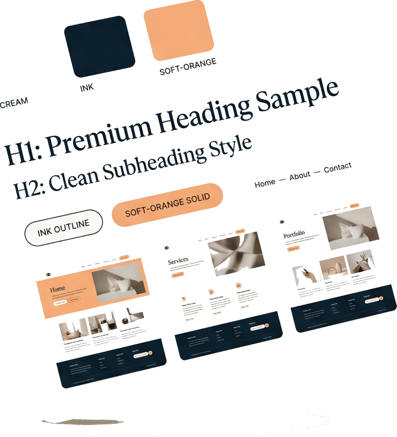 A floating cluster of website design-system components